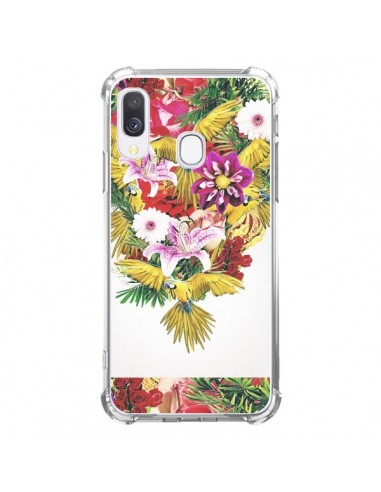 Coque Samsung Galaxy A40 Parrot Floral Perroquet Fleurs - Eleaxart