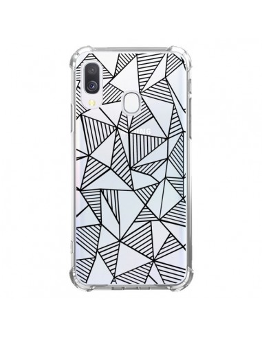 Coque Samsung Galaxy A40 Lignes Grilles Triangles Grid Abstract Noir Transparente - Project M