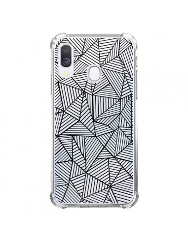 Coque Samsung Galaxy A40 Lignes Grilles Triangles Full Grid Abstract Noir Transparente - Project M