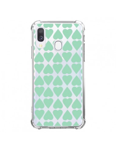 Coque Samsung Galaxy A40 Coeurs Heart Mint Bleu Vert Transparente - Project M