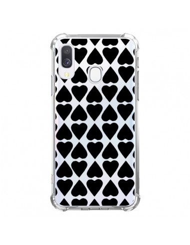 Coque Samsung Galaxy A40 Coeurs Heart Noir Transparente - Project M