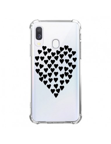 Coque Samsung Galaxy A40 Coeurs Heart Love Noir Transparente - Project M