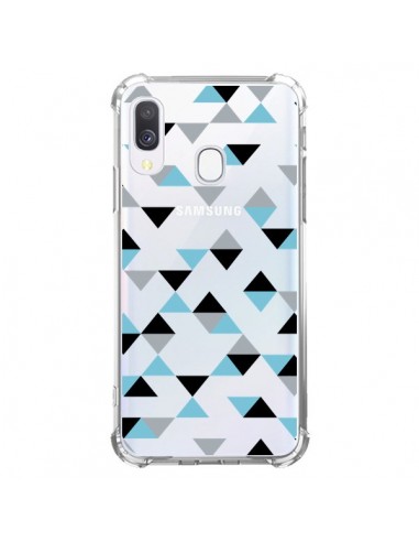 Coque Samsung Galaxy A40 Triangles Ice Blue Bleu Noir Transparente - Project M