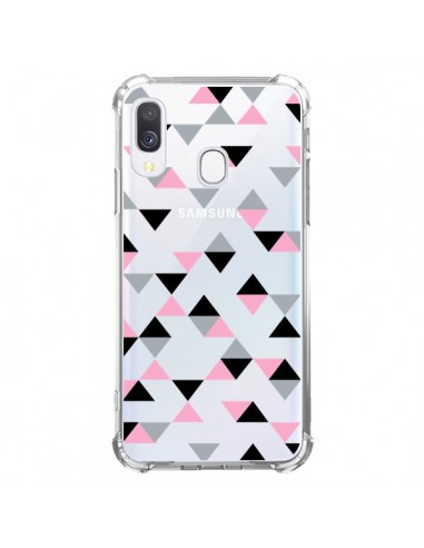 Coque Samsung Galaxy A40 Triangles Pink Rose Noir Transparente - Project M