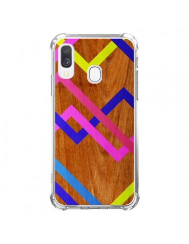 Coque Samsung Galaxy A40 Pink Yellow Wooden Bois Azteque Aztec Tribal - Jenny Mhairi