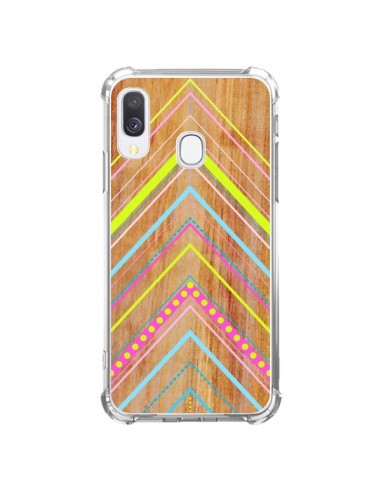 Coque Samsung Galaxy A40 Wooden Chevron Pink Bois Azteque Aztec Tribal - Jenny Mhairi