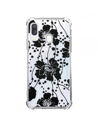 Coque Samsung Galaxy A40 Fleurs Noirs Flower Transparente - Dricia Do