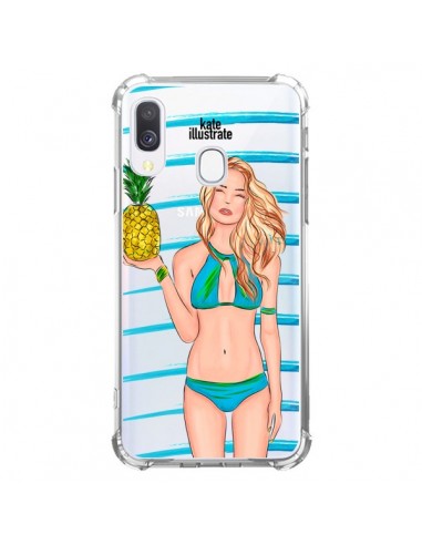 Coque Samsung Galaxy A40 Malibu Ananas Plage Ete Bleu Transparente - kateillustrate