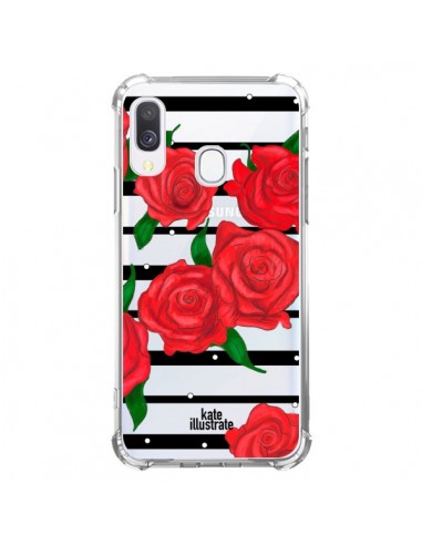 Coque Samsung Galaxy A40 Red Roses Rouge Fleurs Flowers Transparente - kateillustrate