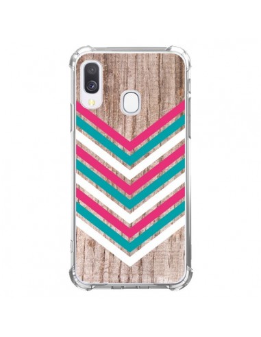 Coque Samsung Galaxy A40 Tribal Aztèque Bois Wood Flèche Rose Bleu - Laetitia