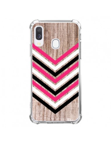 Coque Samsung Galaxy A40 Tribal Aztèque Bois Wood Flèche Rose Blanc Noir - Laetitia