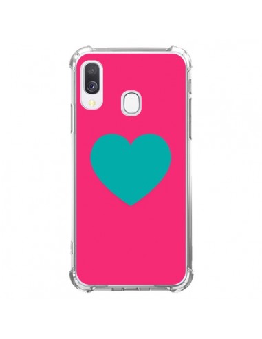 Coque Samsung Galaxy A40 Coeur Bleu Fond Rose - Laetitia