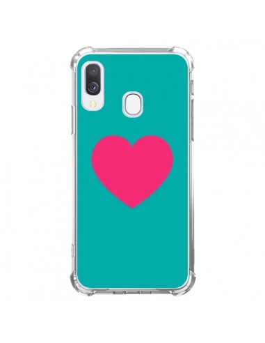 Coque Samsung Galaxy A40 Coeur Rose Fond Bleu  - Laetitia