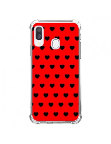 Coque Samsung Galaxy A40 Coeurs Noirs Fond Rouge - Laetitia