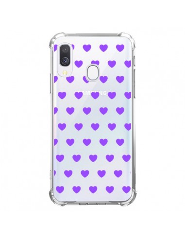 Coque Samsung Galaxy A40 Coeur Heart Love Amour Violet Transparente - Laetitia