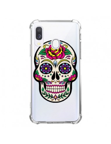 Coque Samsung Galaxy A40 Tête de Mort Mexicaine Fleurs Transparente - Laetitia