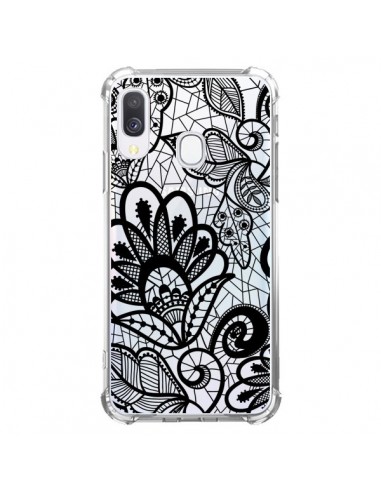 Coque Samsung Galaxy A40 Lace Fleur Flower Noir Transparente - Petit Griffin