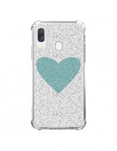 Coque Samsung Galaxy A40 Coeur Bleu Vert Argent Love -...