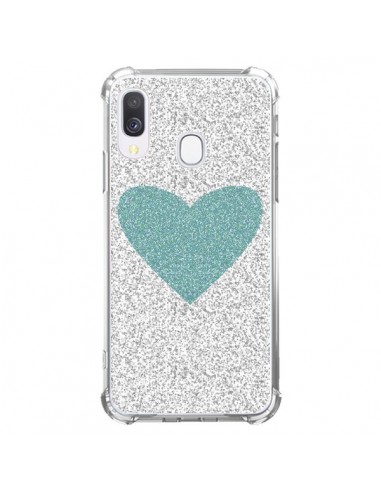 Coque Samsung Galaxy A40 Coeur Bleu Vert Argent Love - Mary Nesrala