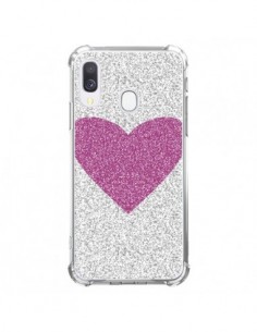 Coque Samsung Galaxy A40 Coeur Rose Argent Love - Mary...