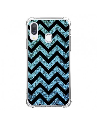 Coque Samsung Galaxy A40 Chevron Aqua Sparkle Triangle Azteque - Mary Nesrala