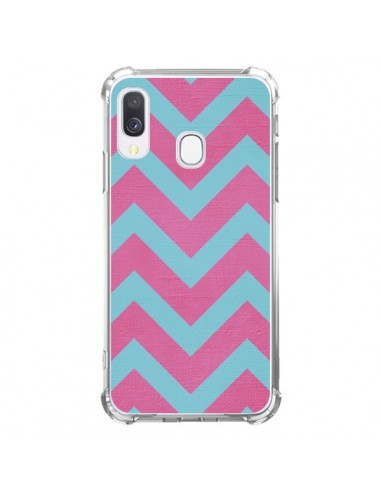 Coque Samsung Galaxy A40 Strawberry Chevron Rose Bleu - Mary Nesrala