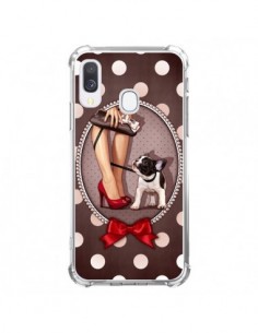 Coque Samsung Galaxy A40 Lady Jambes Chien Dog Pois Noeud...