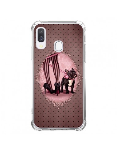 Coque Samsung Galaxy A40 Lady Jambes Chien Dog Rose Pois Noir - Maryline Cazenave