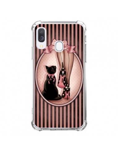 Coque Samsung Galaxy A40 Lady Chat Noeud Papillon Pois Chaussures - Maryline Cazenave