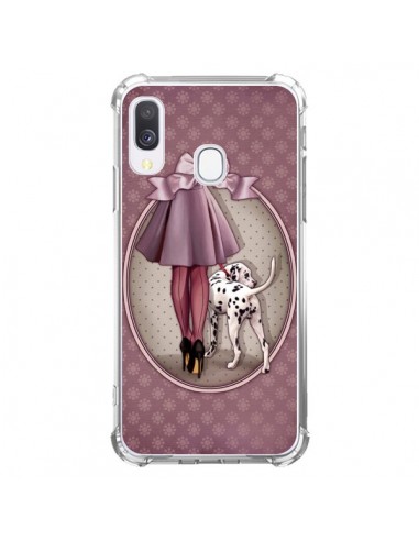 Coque Samsung Galaxy A40 Lady Chien Dog Dalmatien Robe Pois - Maryline Cazenave