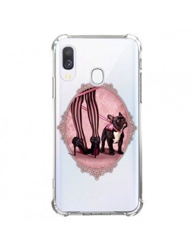 Coque Samsung Galaxy A40 Lady Jambes Chien Bulldog Dog Rose Pois Noir Transparente - Maryline Cazenave