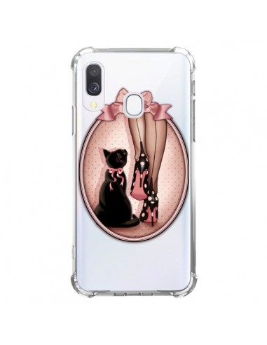 Coque Samsung Galaxy A40 Lady Chat Noeud Papillon Pois Chaussures Transparente - Maryline Cazenave