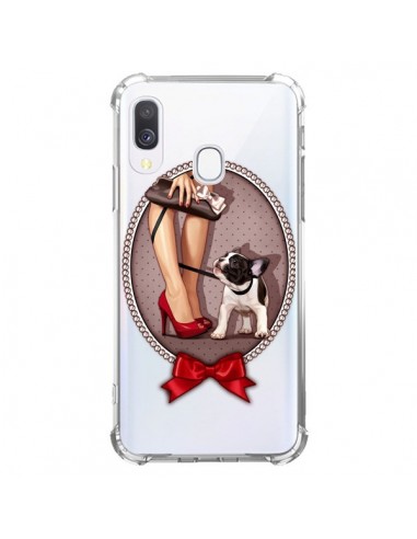 Coque Samsung Galaxy A40 Lady Jambes Chien Bulldog Dog Pois Noeud Papillon Transparente - Maryline Cazenave