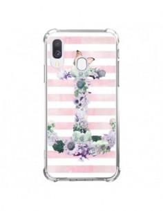 Coque Samsung Galaxy A40 Ancre Rose Fleurs Navire -...