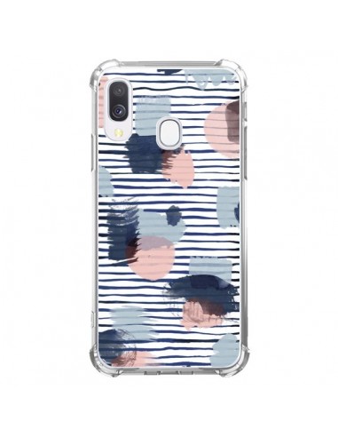 Coque Samsung Galaxy A40 Watercolor Stains Stripes Navy - Ninola Design