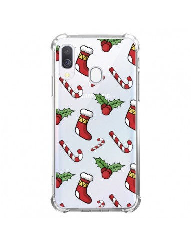 Coque Samsung Galaxy A40 Chaussette Sucre d'Orge Houx de Noël transparente - Nico