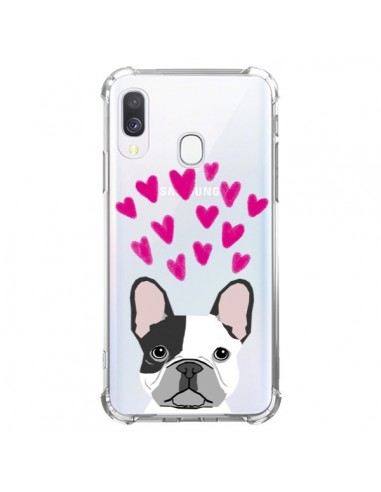 Coque Samsung Galaxy A40 Bulldog Français Coeurs Chien Transparente - Pet Friendly