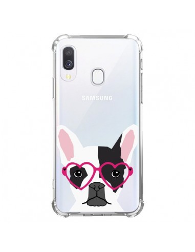 Coque Samsung Galaxy A40 Bulldog Français Lunettes Coeurs Chien Transparente - Pet Friendly