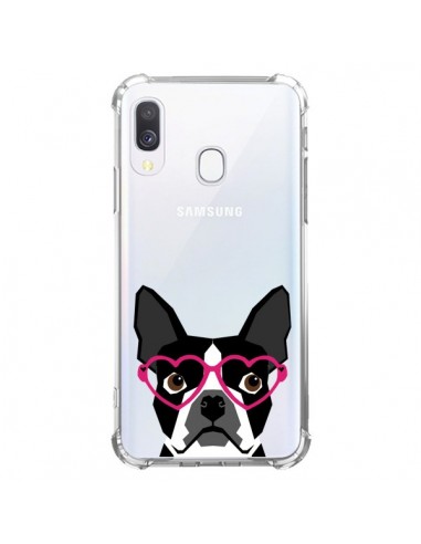 Coque Samsung Galaxy A40 Boston Terrier Lunettes Coeurs Chien Transparente - Pet Friendly