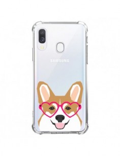 Coque Samsung Galaxy A40 Chien Marrant Lunettes Coeurs...