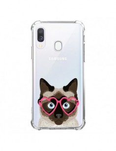 Coque Samsung Galaxy A40 Chat Marron Lunettes Coeurs...