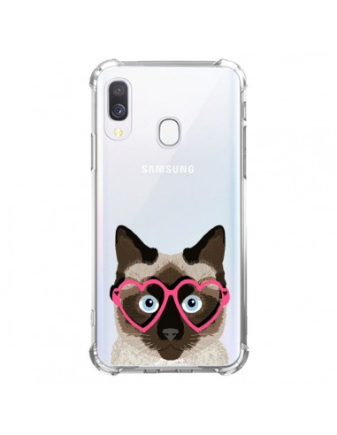 Coque Samsung Galaxy A40 Chat Marron Lunettes Coeurs Transparente - Pet Friendly