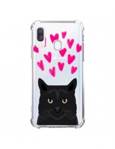 Coque Samsung Galaxy A40 Chat Noir Coeurs Transparente -...