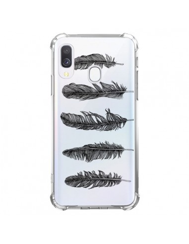 Coque Samsung Galaxy A40 Plume Feather Noir Transparente - Rachel Caldwell