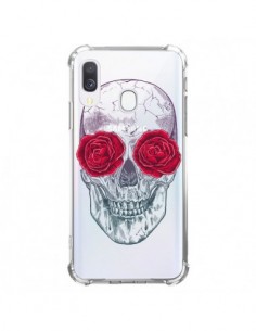 Coque Samsung Galaxy A40 Tête de Mort Rose Fleurs...