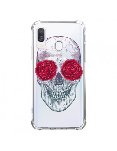 Coque Samsung Galaxy A40 Tête de Mort Rose Fleurs Transparente - Rachel Caldwell