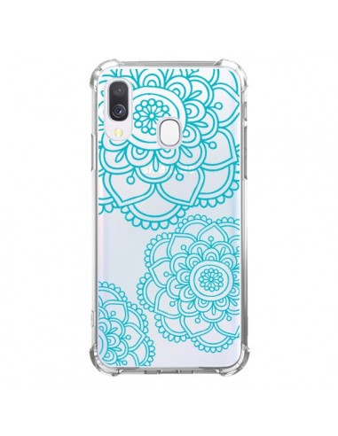 Coque Samsung Galaxy A40 Mandala Bleu Aqua Doodle Flower Transparente - Sylvia Cook