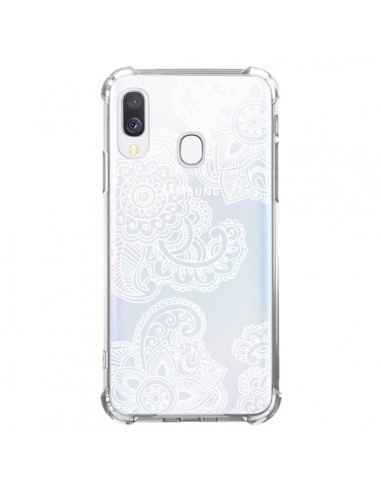 Coque Samsung Galaxy A40 Lacey Paisley Mandala Blanc Fleur Transparente - Sylvia Cook