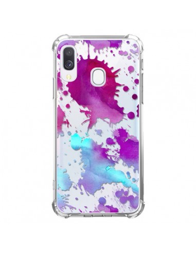 Coque Samsung Galaxy A40 Watercolor Splash Taches Bleu Violet Transparente - Sylvia Cook