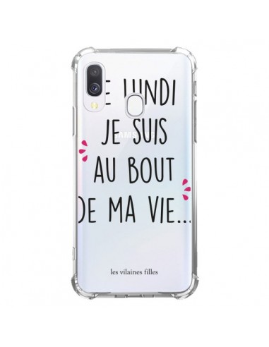 Coque Samsung Galaxy A40 Le lundi, je suis au bout de ma vie Transparente - Les Vilaines Filles